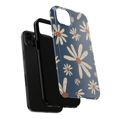 Vintage Daisies iPhone Case – Navy Blue Floral Design, Scratch - Resistant with Shock - Absorbing Bumper - BOGO Cases