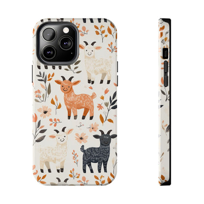 iPhone Case: Smiley Goats & Dried Flowers – Vintage Charm