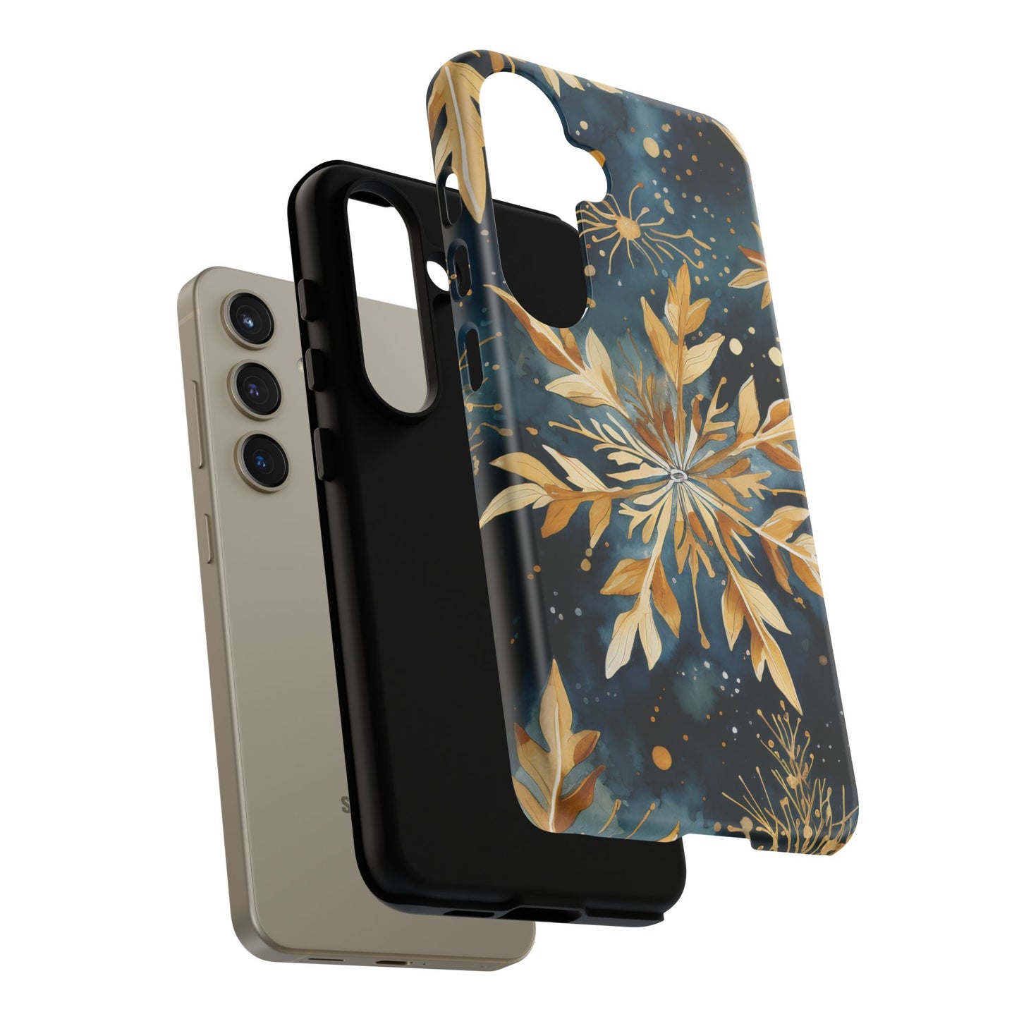 Gold Floral Snowflakes on Midnight Blue - Samsung Galaxy Series Case