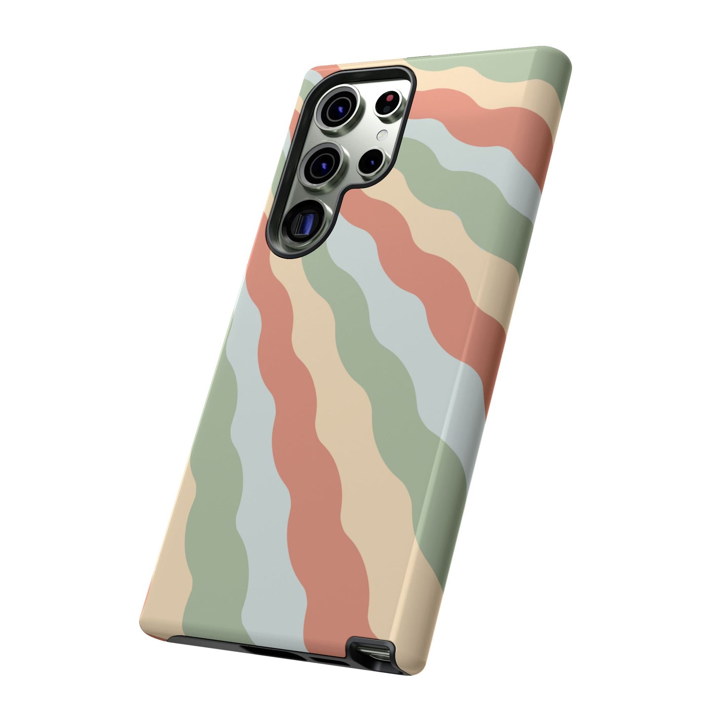 Earthy Retro Waves Samsung Galaxy Case – 70s-Inspired Wavy Stripes in Soft Green, Cream, and Rust