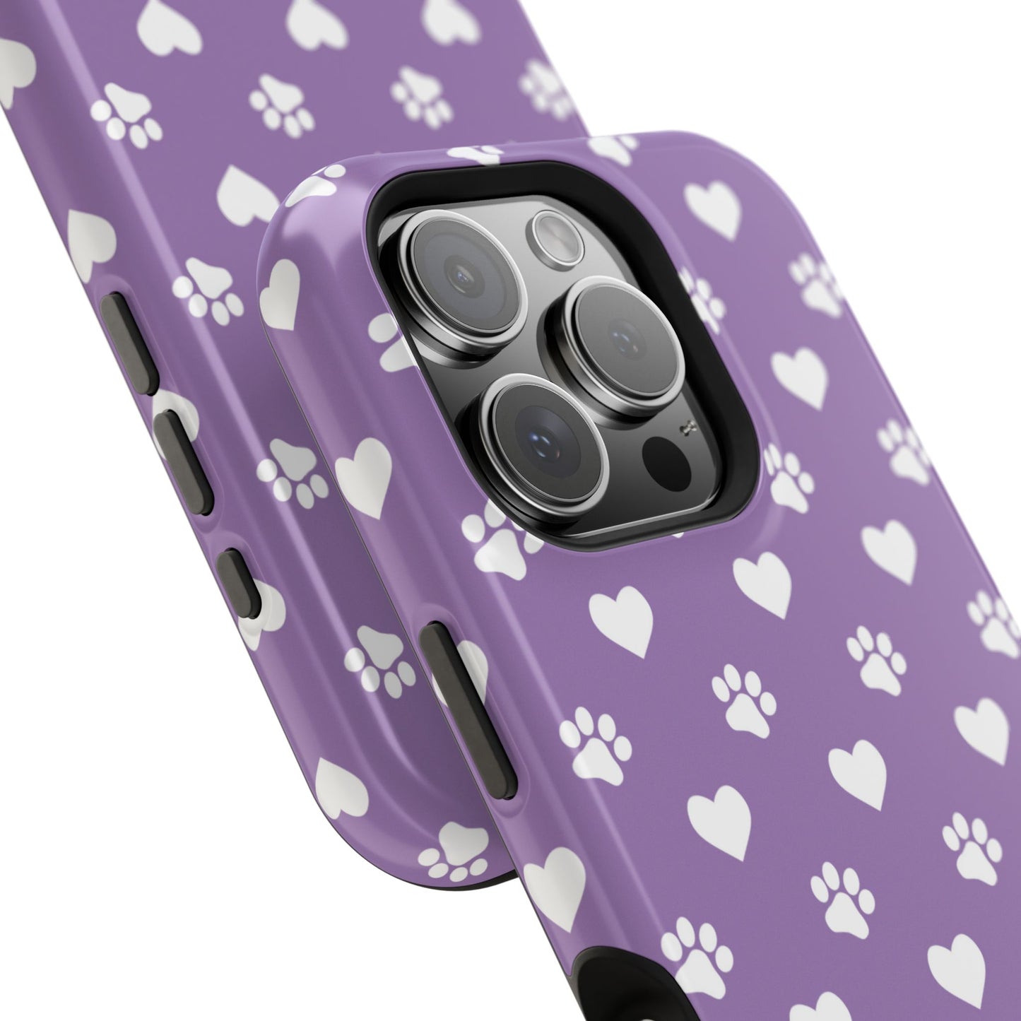 Lavender Paw Prints & Hearts Design - Adorable Pet Lover MagSafe iPhone Case