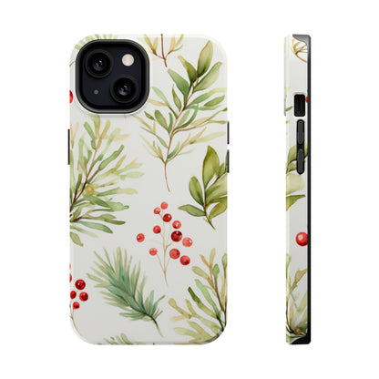 Winter Greenery & Berry Watercolor – MagSafe iPhone Series Case