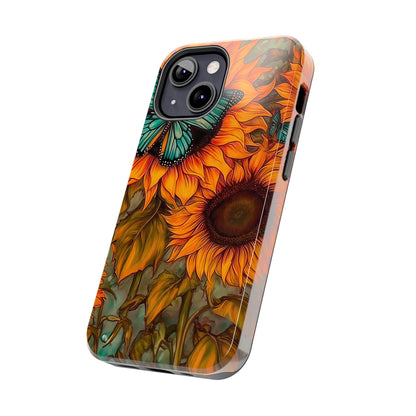 Vintage Blue Butterfly & Sunflower Art – iPhone Case