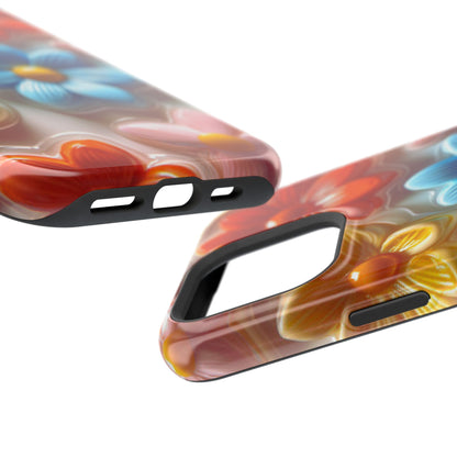 Glossy Retro Flower MagSafe iPhone Case – Colorful 3D Floral Design, Durable Protection