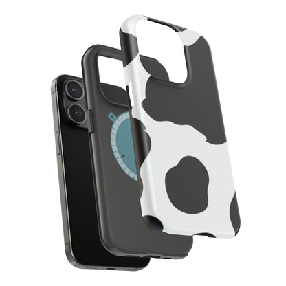 Bold Black and White Cow Print Tough MagSafe iPhone Case – Modern Animal Pattern with Dual-Layer Protection