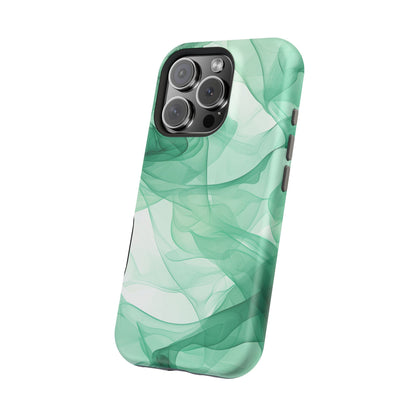 Translucent Flowing Green Fabric MagSafe iPhone Case – Elegant Fluid Design