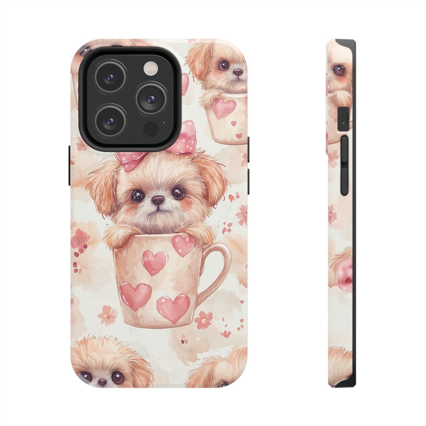 Adorable Puppy in Teacup iPhone Case – Tough, Dual - Layer Protection with Cute Pink Bow Design - BOGO Cases