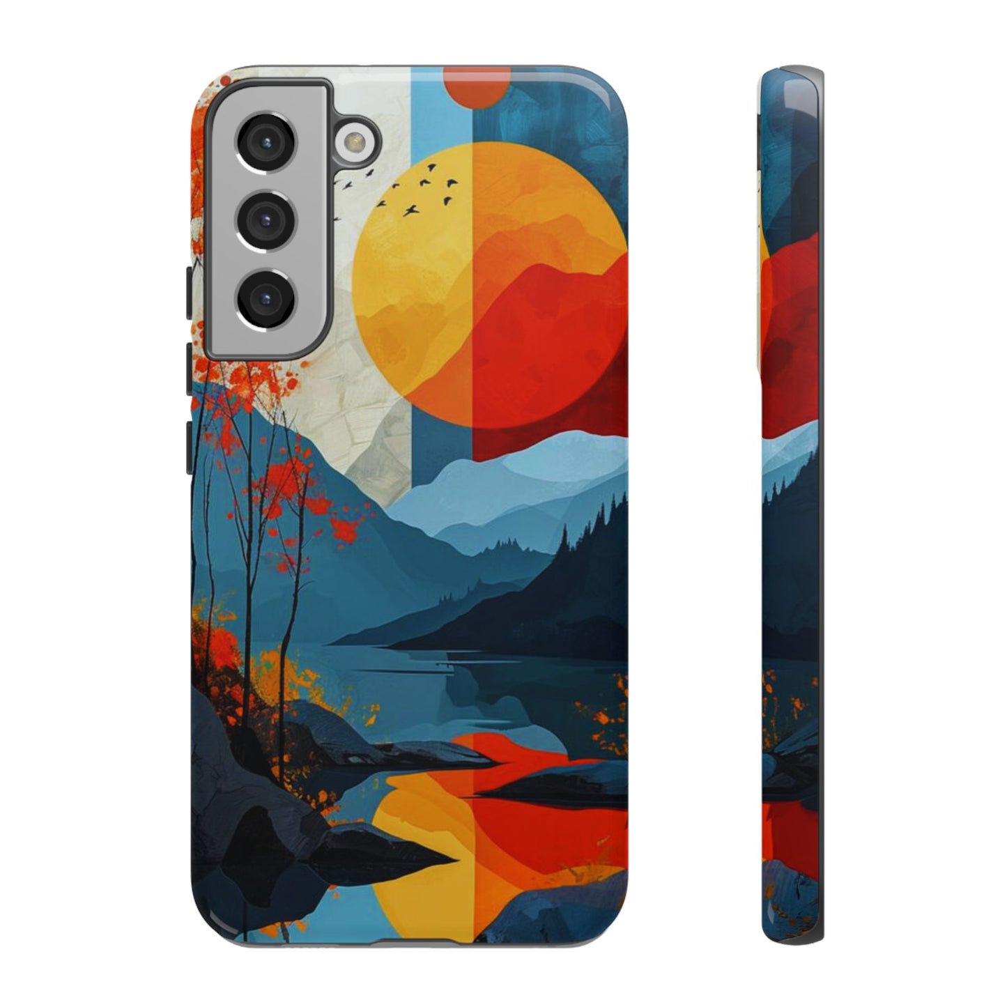 Abstract Autumn Landscape Samsung Galaxy Case – Bold Colorful Sunset Design, Dual-Layer Protection