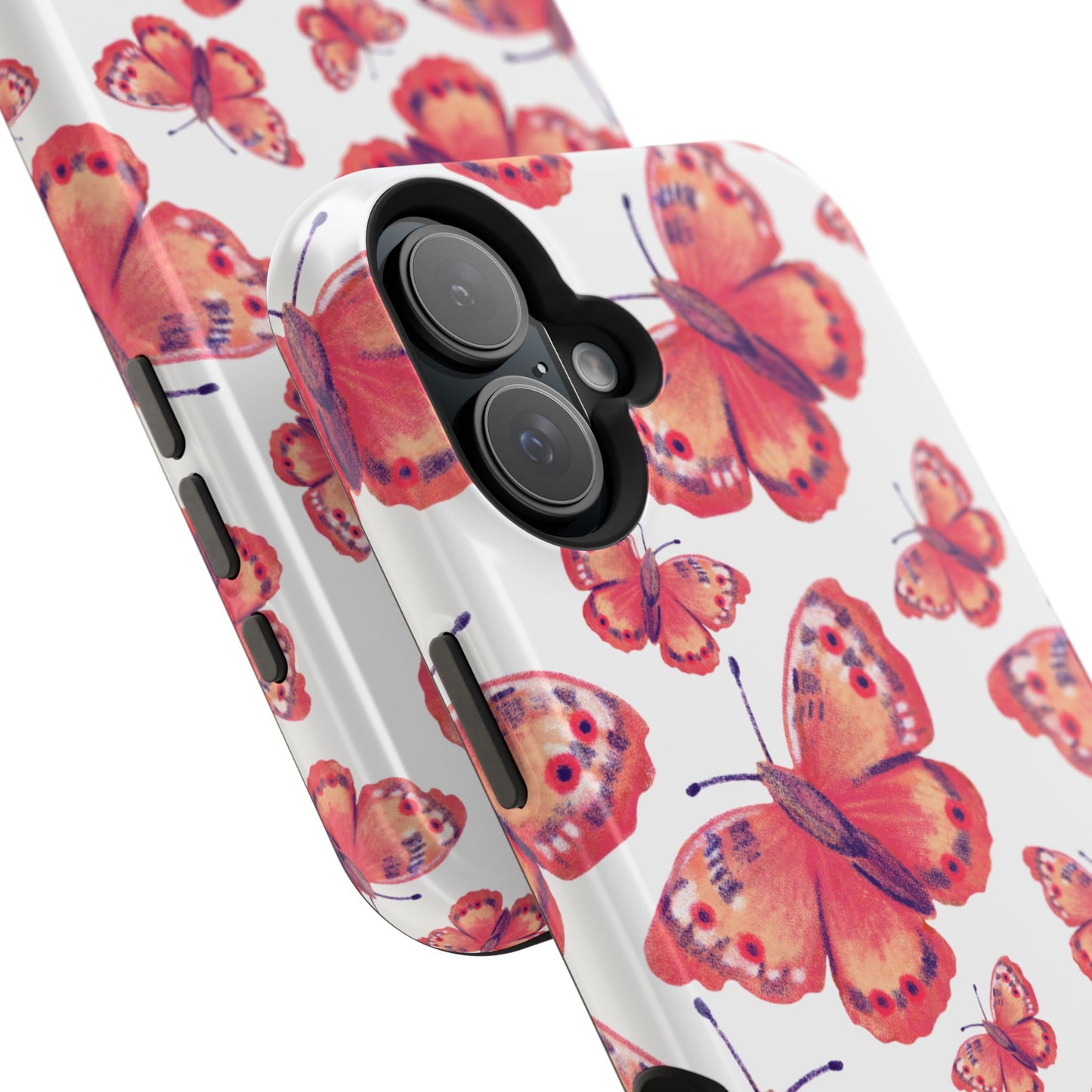 Coral Butterfly MagSafe iPhone Case – Slim, Protective Design with Bold Watercolor Print