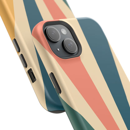 Retro Sunbeam MagSafe iPhone Case – 70s-Inspired Radiating Stripes in Coral, Teal, and Mustard