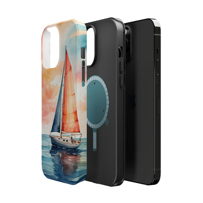 Sunset Sail MagSafe iPhone Case – Watercolor Sailboat and Sky Design