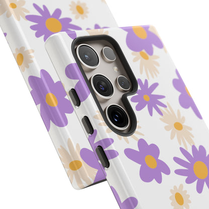 Retro Daisy Flower Samsung Galaxy Case – Pastel Purple & Cream Floral Design with Matte Finish