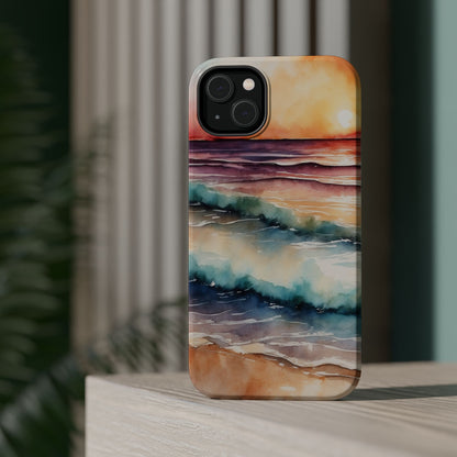 Sunset Waves MagSafe iPhone Case – Vibrant Watercolor Design