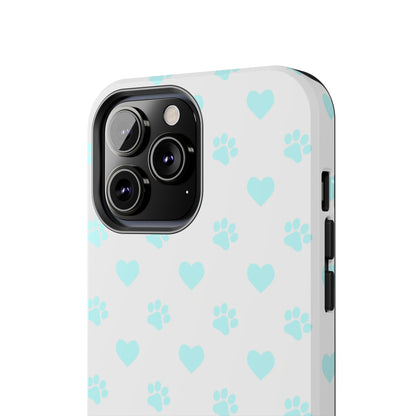 iPhone Case - Aqua Paw Print & Heart Design