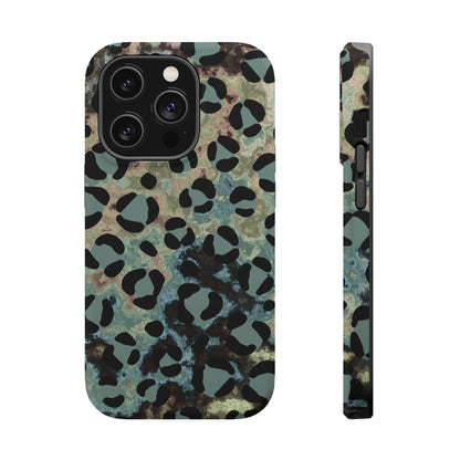 Moody Watercolor Leopard Print Tough MagSafe iPhone Case – Earthy Abstract Pattern with Dual-Layer Protection