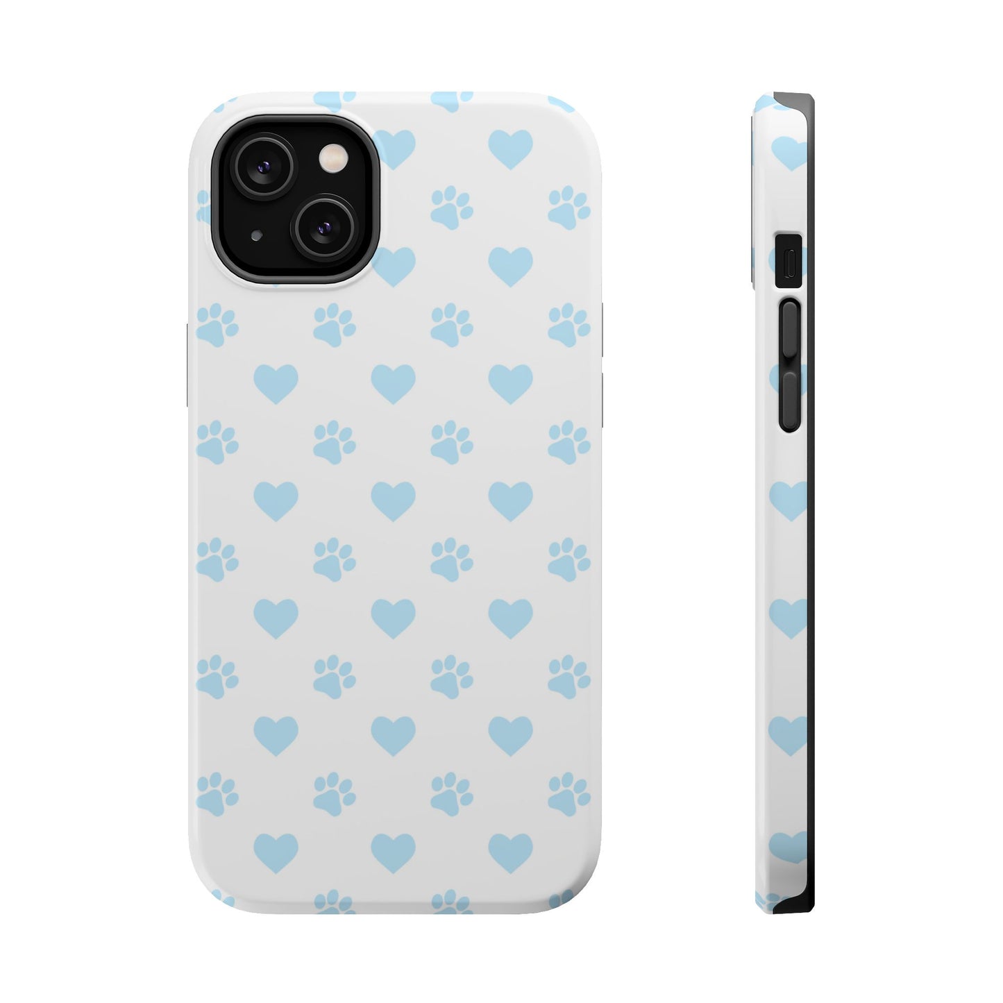 Light Blue Paw Prints & Hearts – MagSafe iPhone Case for Pet Lovers