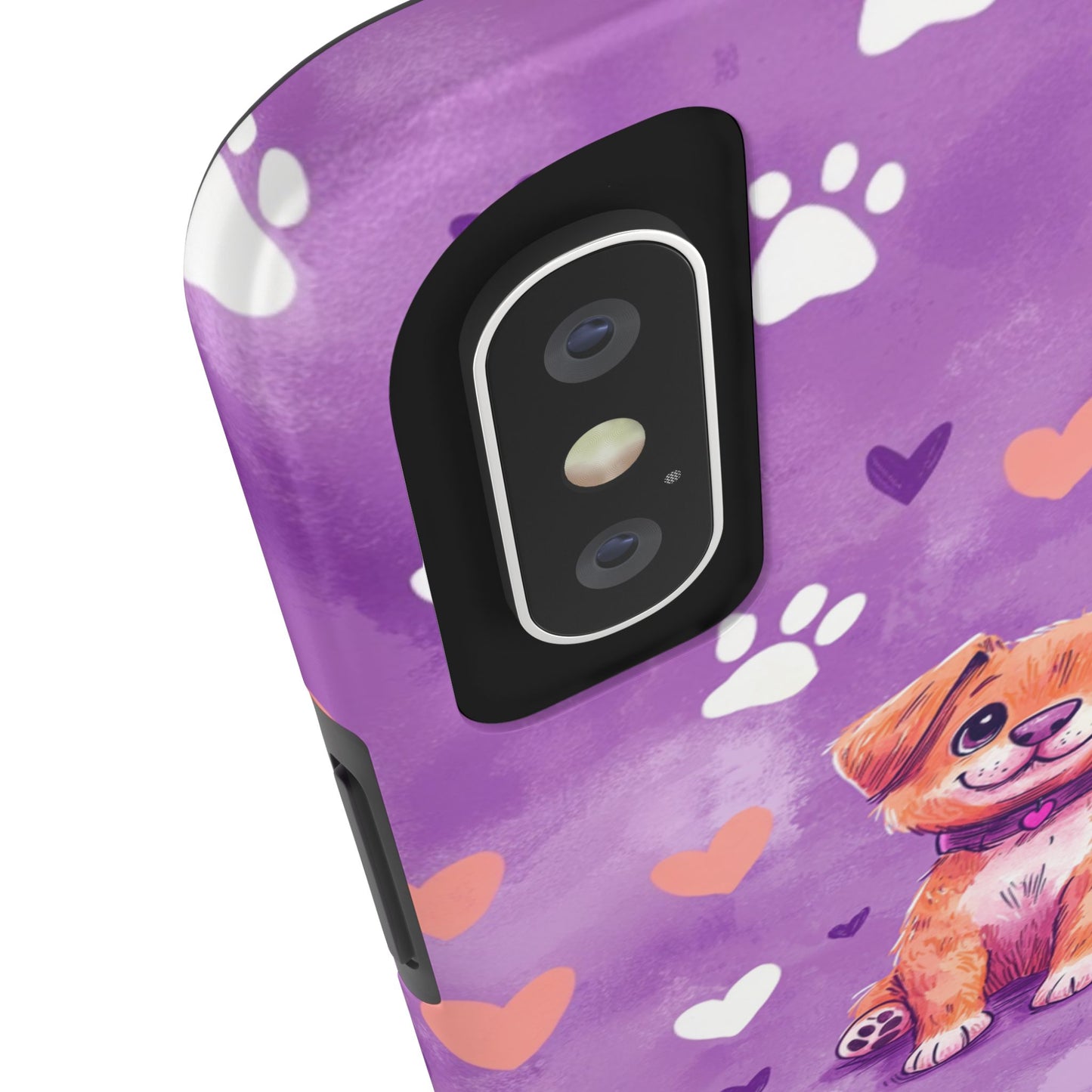 Cute Puppy iPhone Case - Adorable Pet Design with Hearts & Paw Prints, Protective Cover