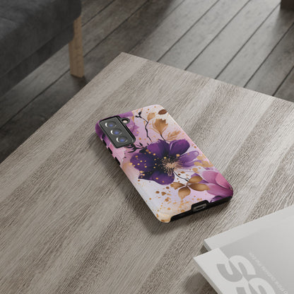 Elegant Purple & Gold Floral Samsung Galaxy Case - Luxe Flower Design