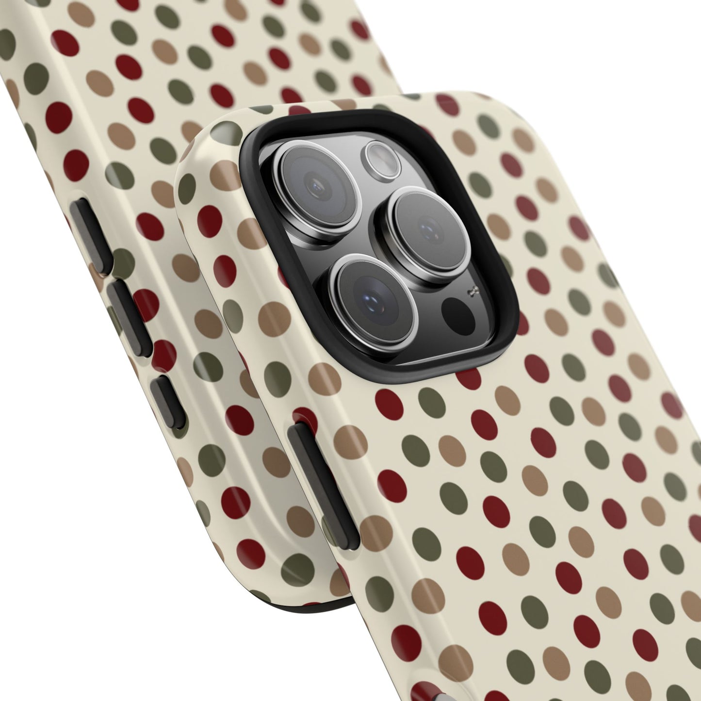 Festive Red & Green Polka Dots on Cream – iPhone Case