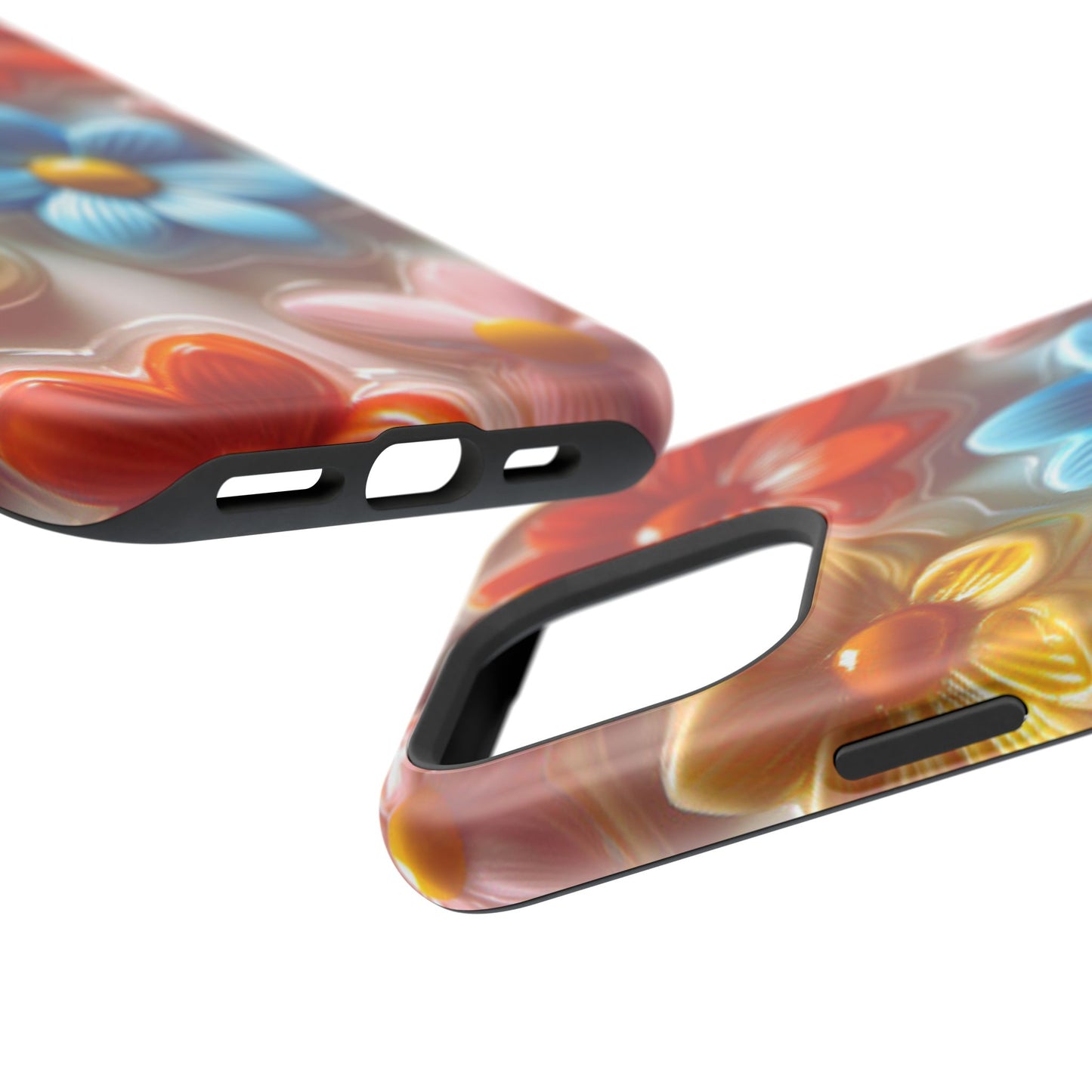 Glossy Retro Flower MagSafe iPhone Case – Colorful 3D Floral Design, Durable Protection