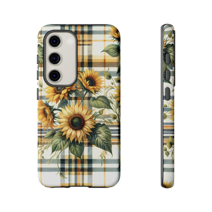 Cute Sunflower Phone Case - Sunny Blossom Plaid - Checkered Sunflowers Phone Case for iPhone & Samsung. Be Happy With These Bright Colors!