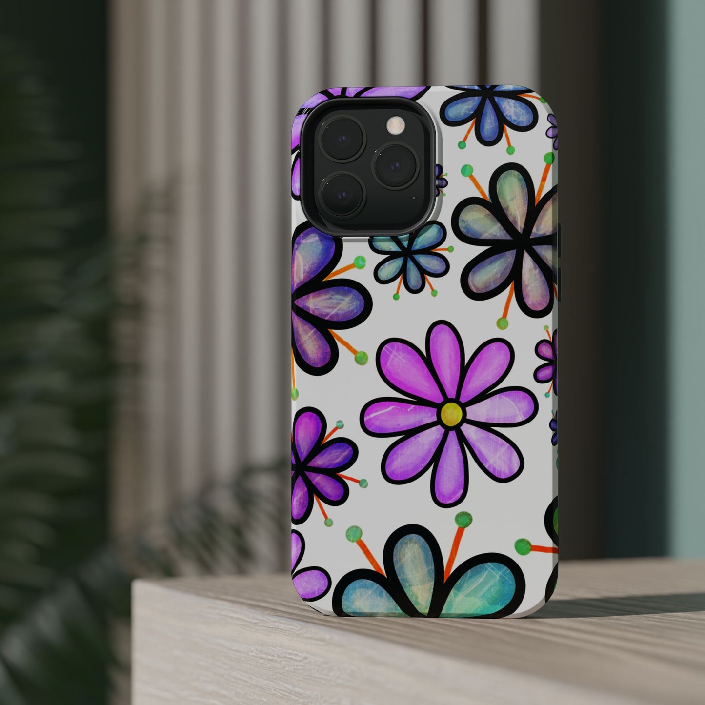 Whimsical Lavender Floral MagSafe iPhone Case – Ultra-Slim, High-Gloss Finish