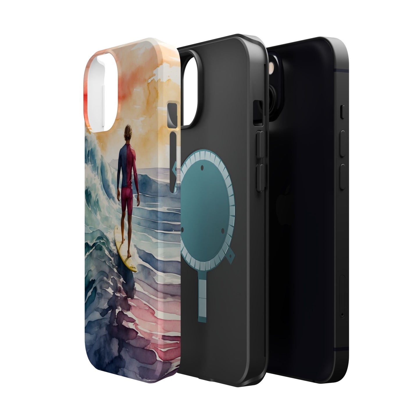 Surfer’s Sunset Wave MagSafe iPhone Case – Vibrant Watercolor Design