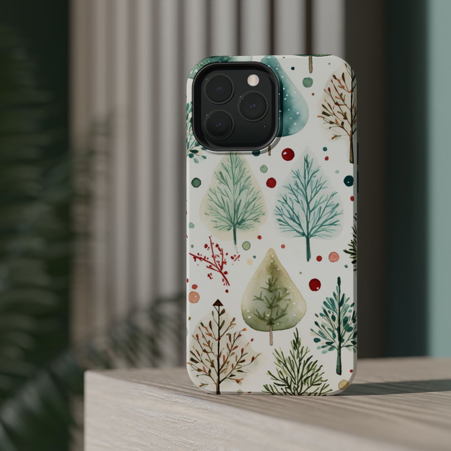 Watercolor Winter Trees MagSafe iPhone Case – Nature-Inspired, Holiday Theme Protective Cover