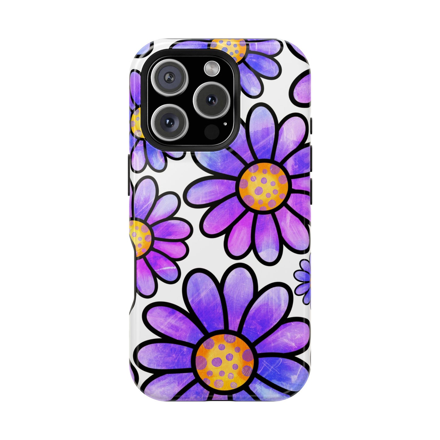 Purple Daisy Delight MagSafe iPhone Case – Slim Profile, Glossy Finish