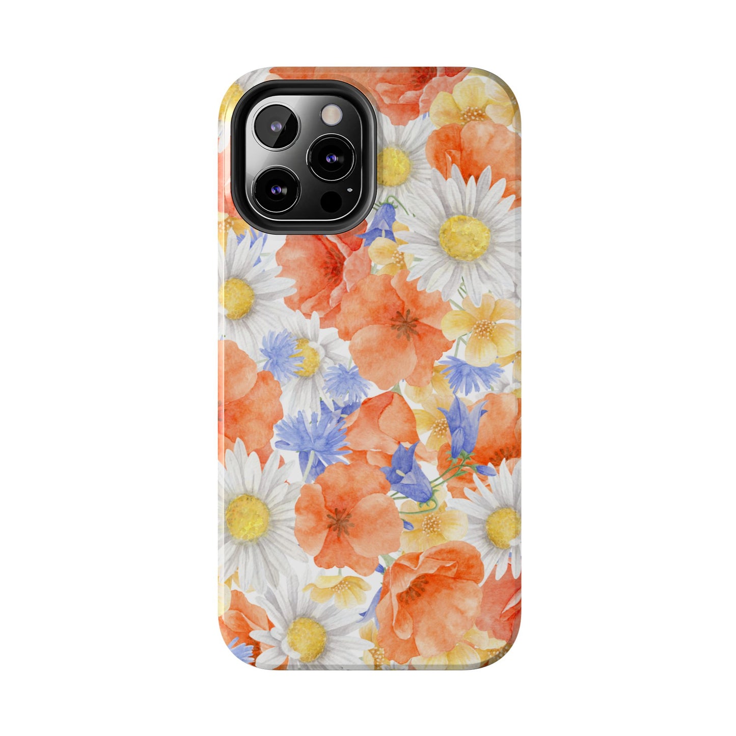 Watercolor Wildflower Pattern iPhone Case – Durable Matte Finish with Daisy, Poppy & Cornflower Design