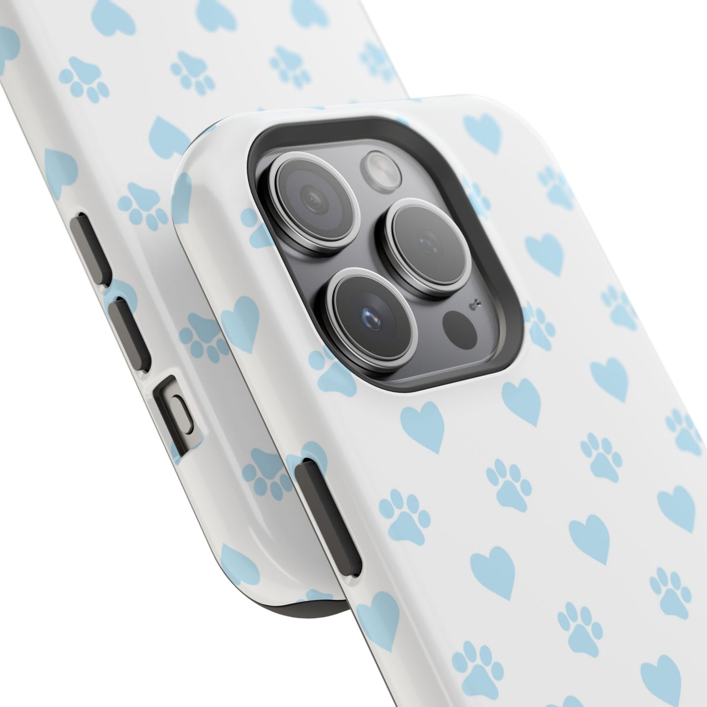 Light Blue Paw Prints & Hearts – MagSafe iPhone Case for Pet Lovers