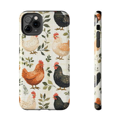 iPhone Case: Vintage Chicken Farmhouse Case – Rustic Leaves Design