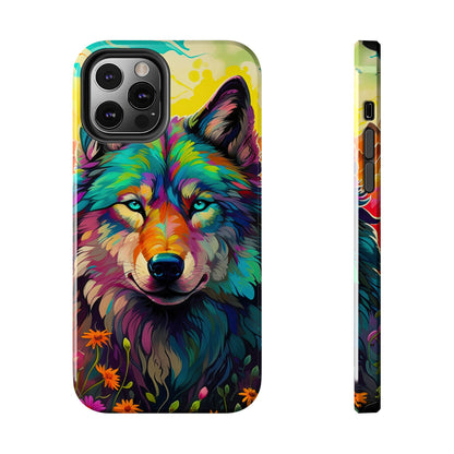 Rainbow Wolf in Bloom – iPhone Case with Vivid Nature Design