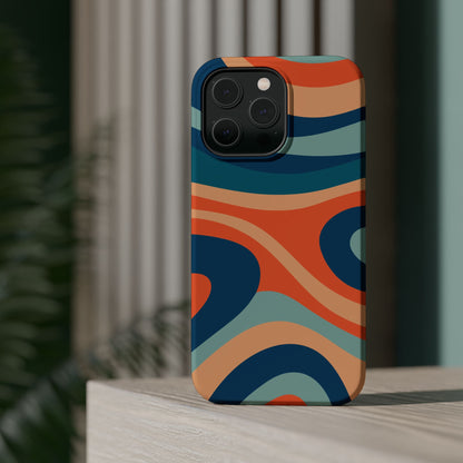 Retro Vibe Wavy Stripes MagSafe iPhone Case – 70s-Inspired in Teal, Orange, and Rust