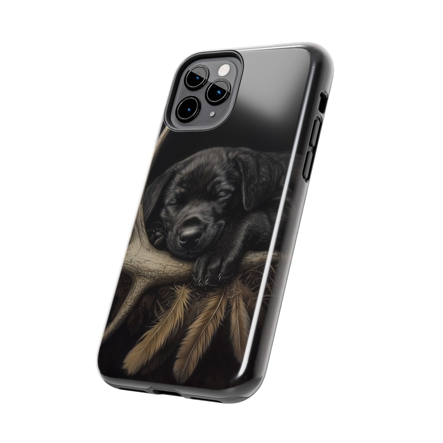 Adorable Black Labrador Puppy on Feathers iPhone Case