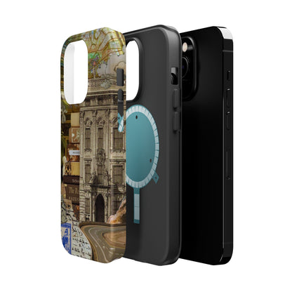 Whimsical Road Trip Collage MagSafe iPhone Case – Dual-Layer Protection with Vintage Art and Adventure Design