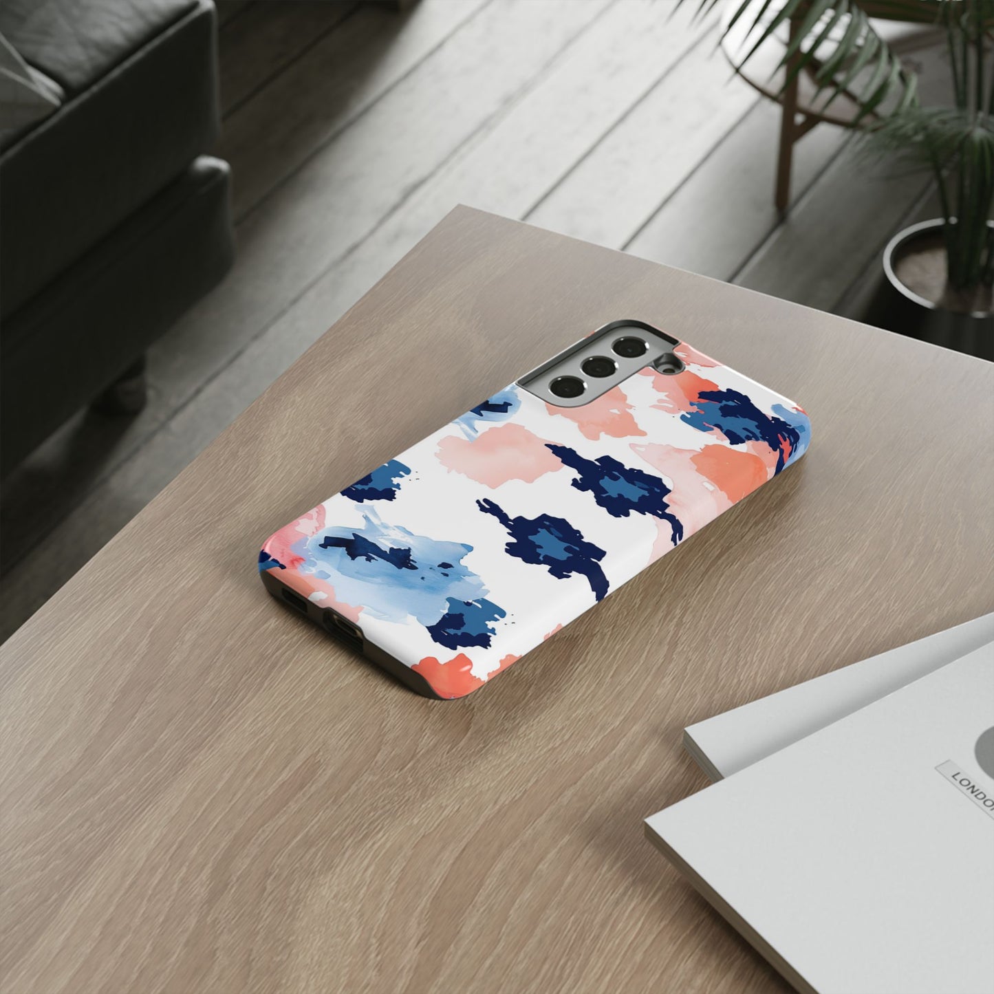 Abstract Coral & Navy Watercolor Design – Samsung Galaxy Case