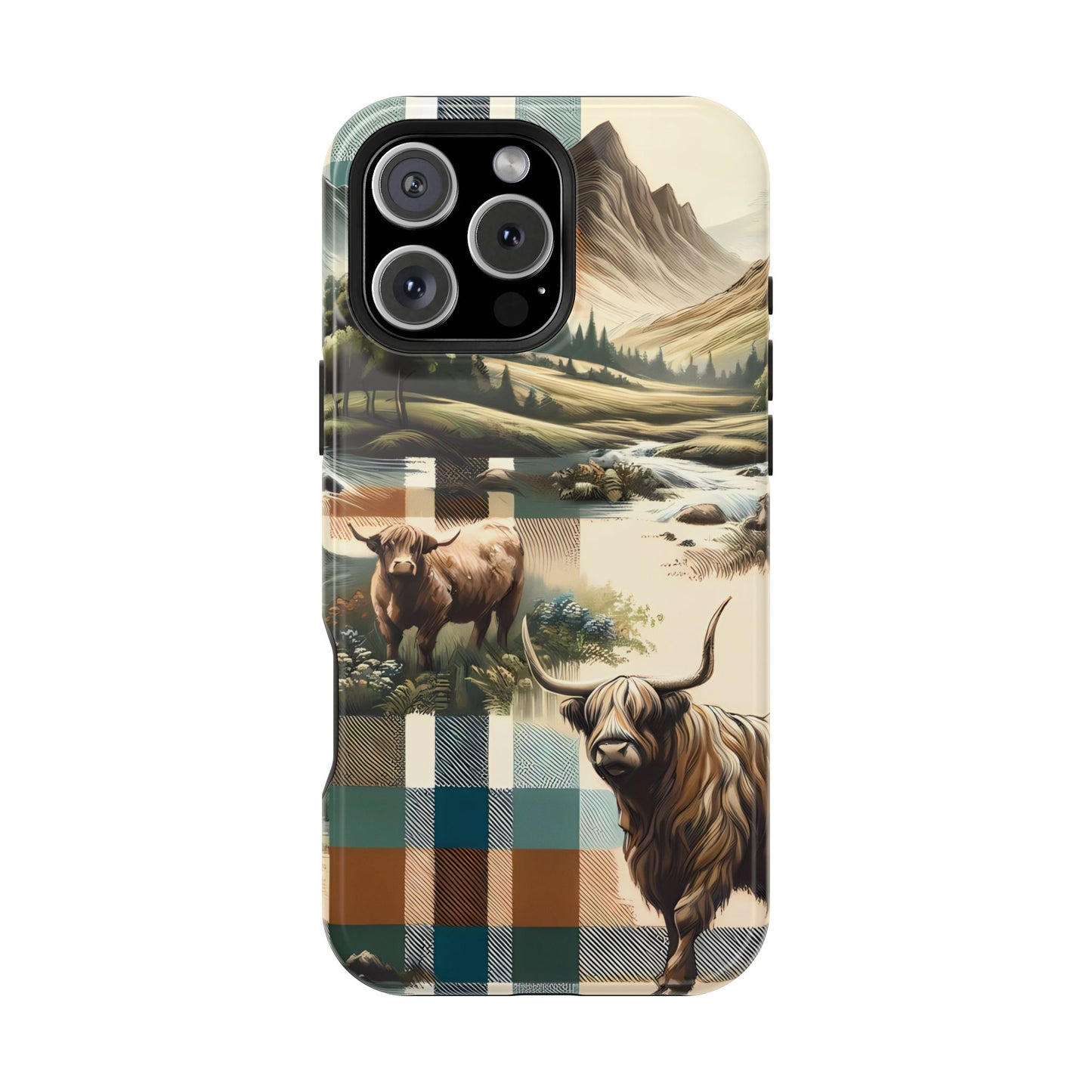 Rustic Highland Cow In Plaid - MagSafe Compatible Case