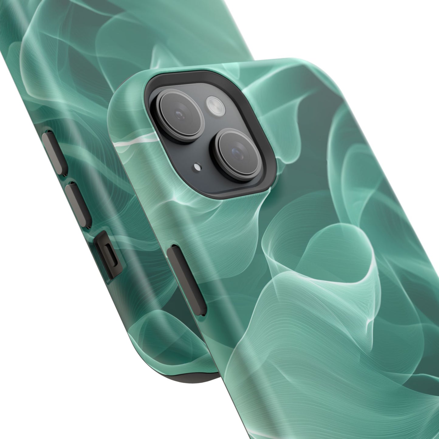 Emerald Flow MagSafe iPhone Case – Translucent Green Fabric-Inspired Design