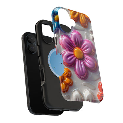 Glossy 3D Floral MagSafe iPhone Case – Colorful Flower Pattern, Durable Protection