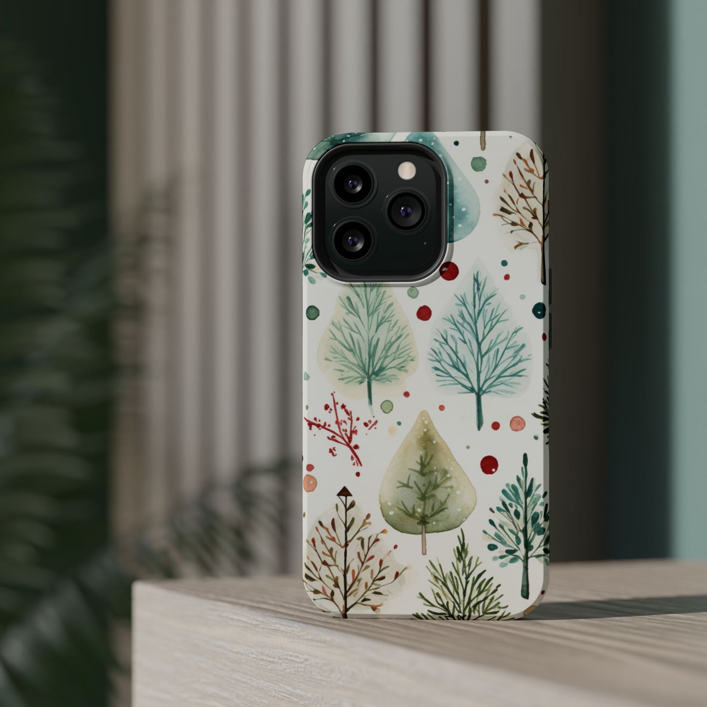 Watercolor Winter Trees MagSafe iPhone Case – Nature-Inspired, Holiday Theme Protective Cover