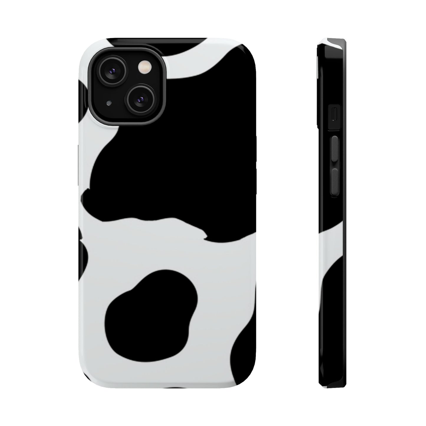 Bold Black and White Cow Print Tough MagSafe iPhone Case – Modern Animal Pattern with Dual-Layer Protection