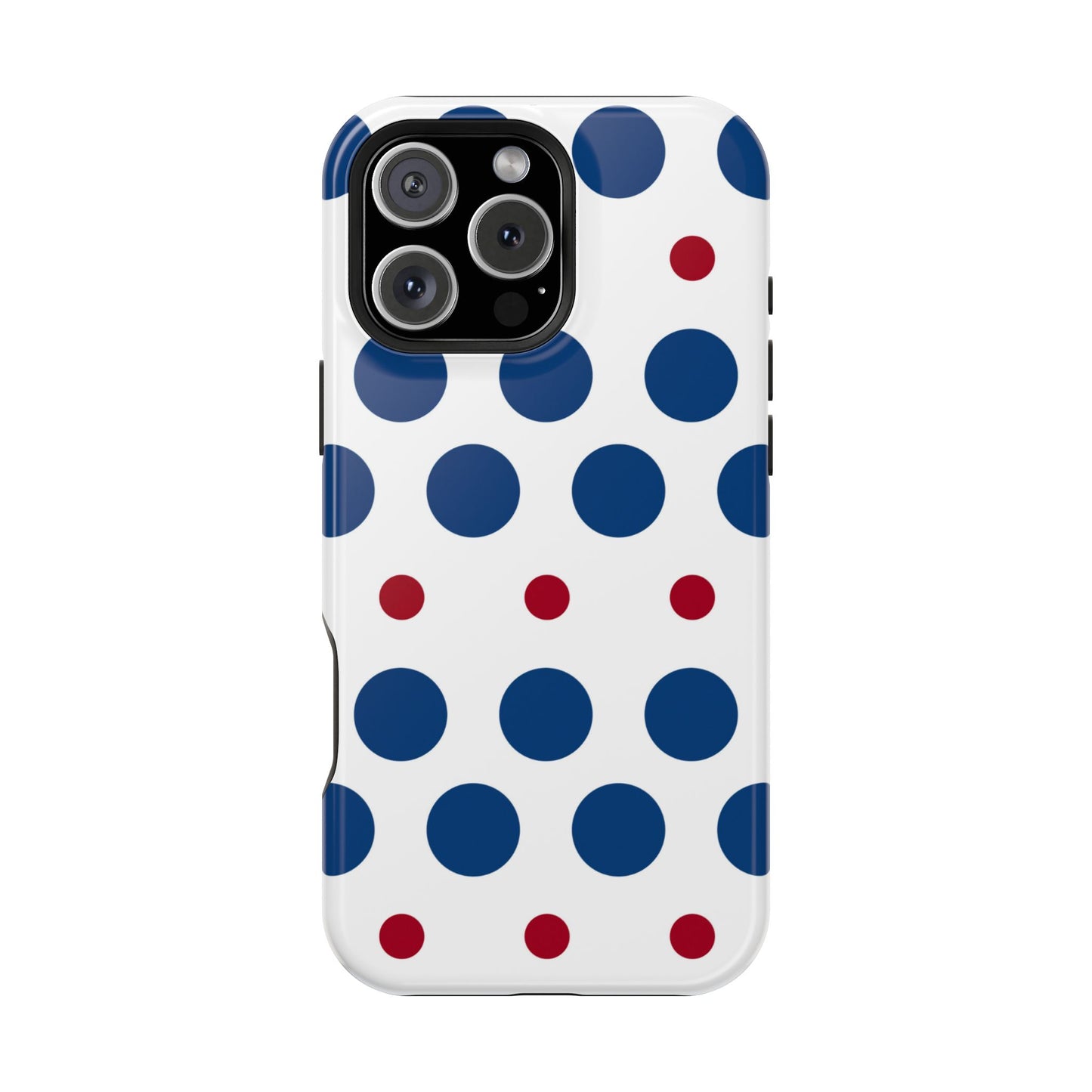 Bold Navy & Red Polka Dot Pattern – MagSafe iPhone Case