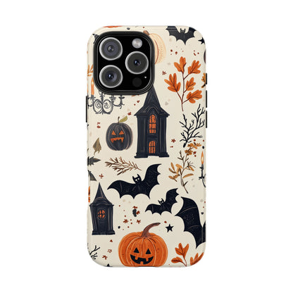 Haunted Halloween iPhone Case – Haunted House, Bats, and Pumpkins Design