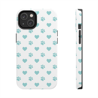 Mint Green Paw Print & Heart iPhone Case – Stylish Pet Lover’s Essential