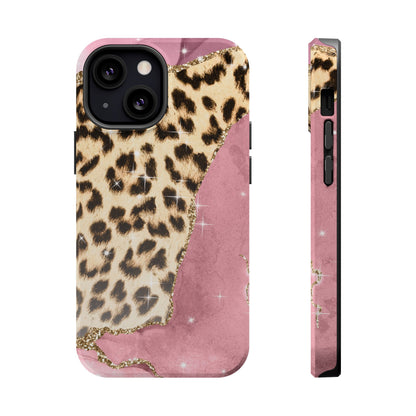 Pink Glam Leopard - MagSafe iPhone Series Case with Glitter Accents