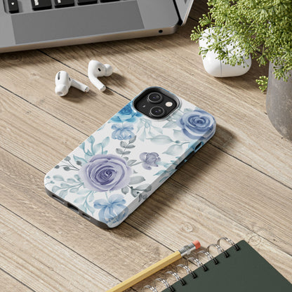 Elegant Blue & Violet Roses iPhone Case – Luxurious Floral Design for Chic Device Protection