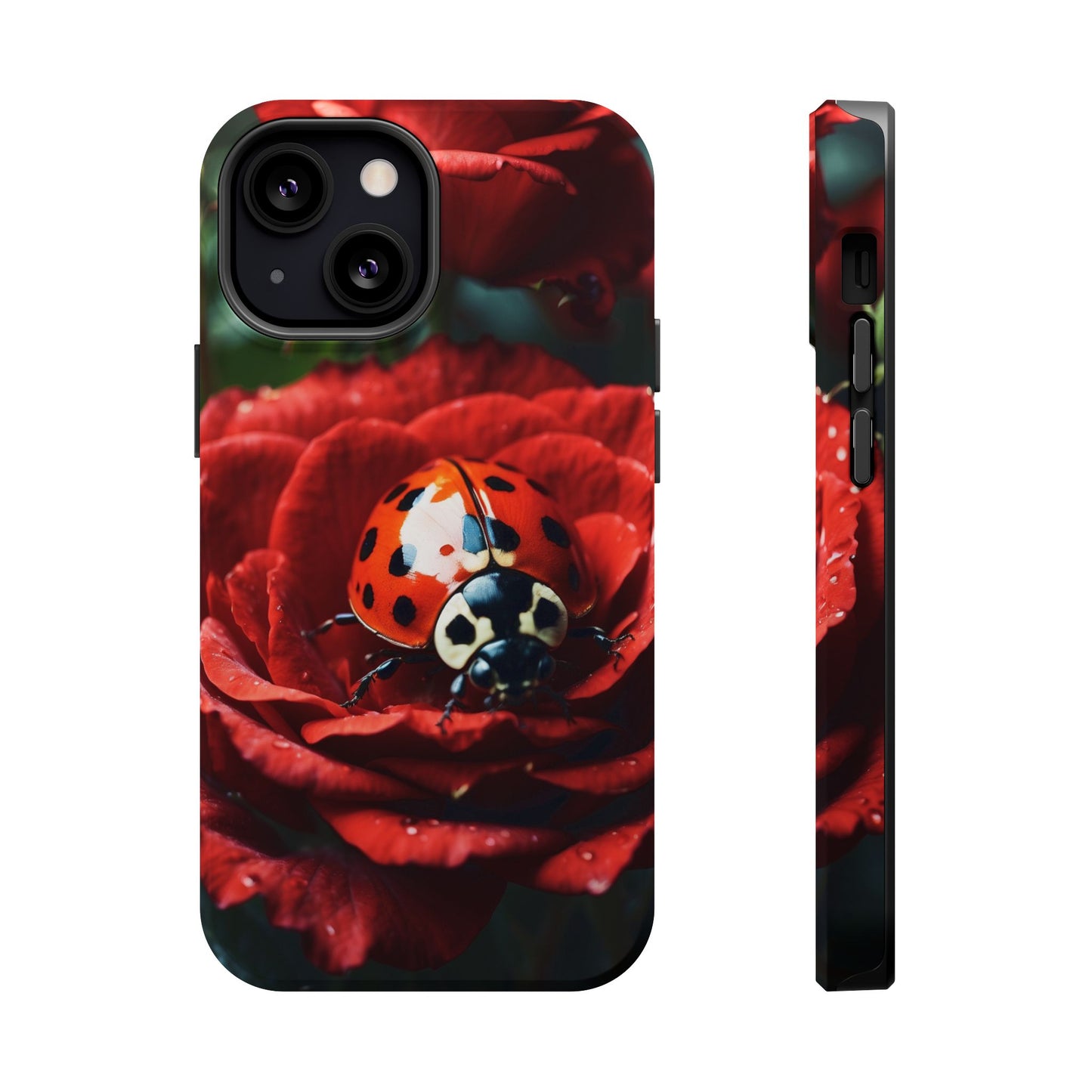 Elegant Rose & Ladybug Charm - MagSafe iPhone Case