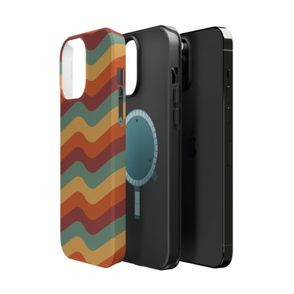 Retro Vibe Wavy Stripes MagSafe iPhone Case – 70s-Inspired in Teal, Orange, and Rust