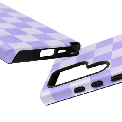 Lavender Checkerboard Samsung Galaxy Case – Shockproof, Smooth Matte Finish, Dual-Layer Design